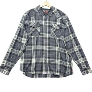 Wrangler Men's 2XL Gray Blue Plaid Western Snap Button Long Sleeve Shirt‎